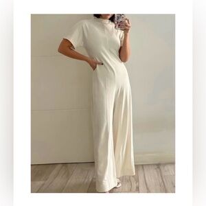 NWT Zara Soft Cream Wide Leg Jumpsuit